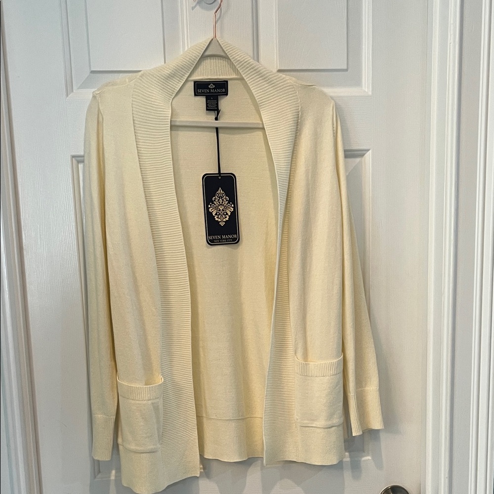 Cream Open-Front Cardigan with Pockets